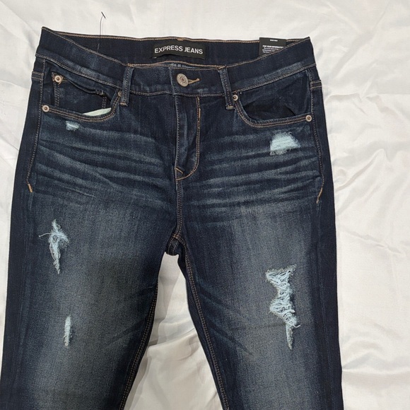 Express Women's Distressed Indigo Skinny Jeans - Picture 3 of 9